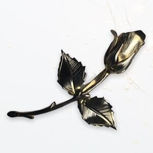 Vintage Romantic Elegant Rose Flower Silver & Gold Two Tone Brooch Pin